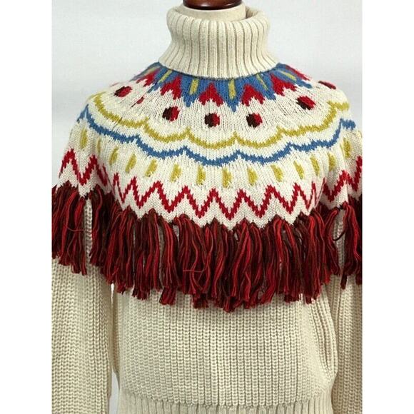 CHUFY Sz XS Hans Cream Fair Isle Pullover Fringe Turtleneck Sweater NWT Alpaca - Picture 8 of 11